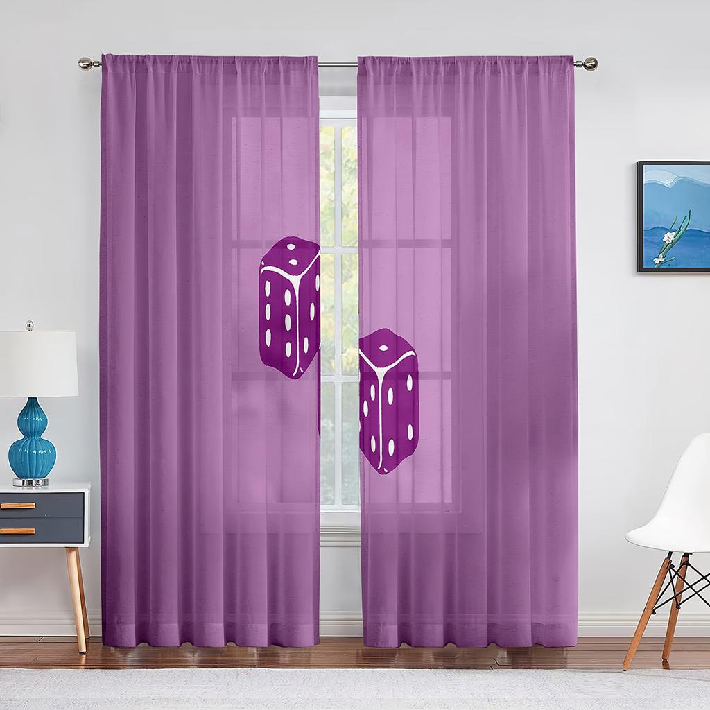 Weiße Würfel Tischspiele Graue Tüllvorhänge für Wohnzimmer Schlafzimmer Küchendekoration Moderne Transparente Voile-Vorhänge Fensterdekoration