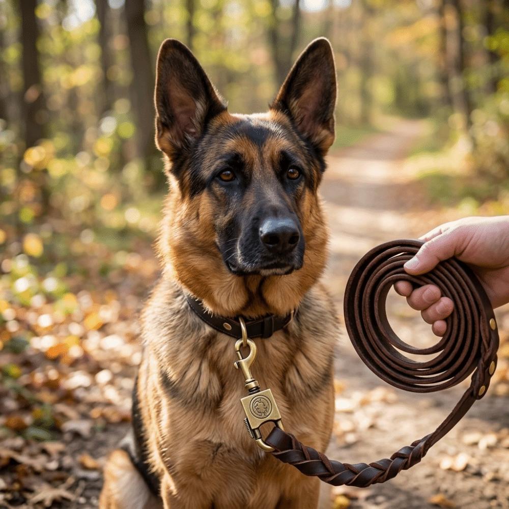 Full Grain Cowhide Full Grain Dog Leash Wide Strap Body Large Breed Dog Lead Large Medium Dogs