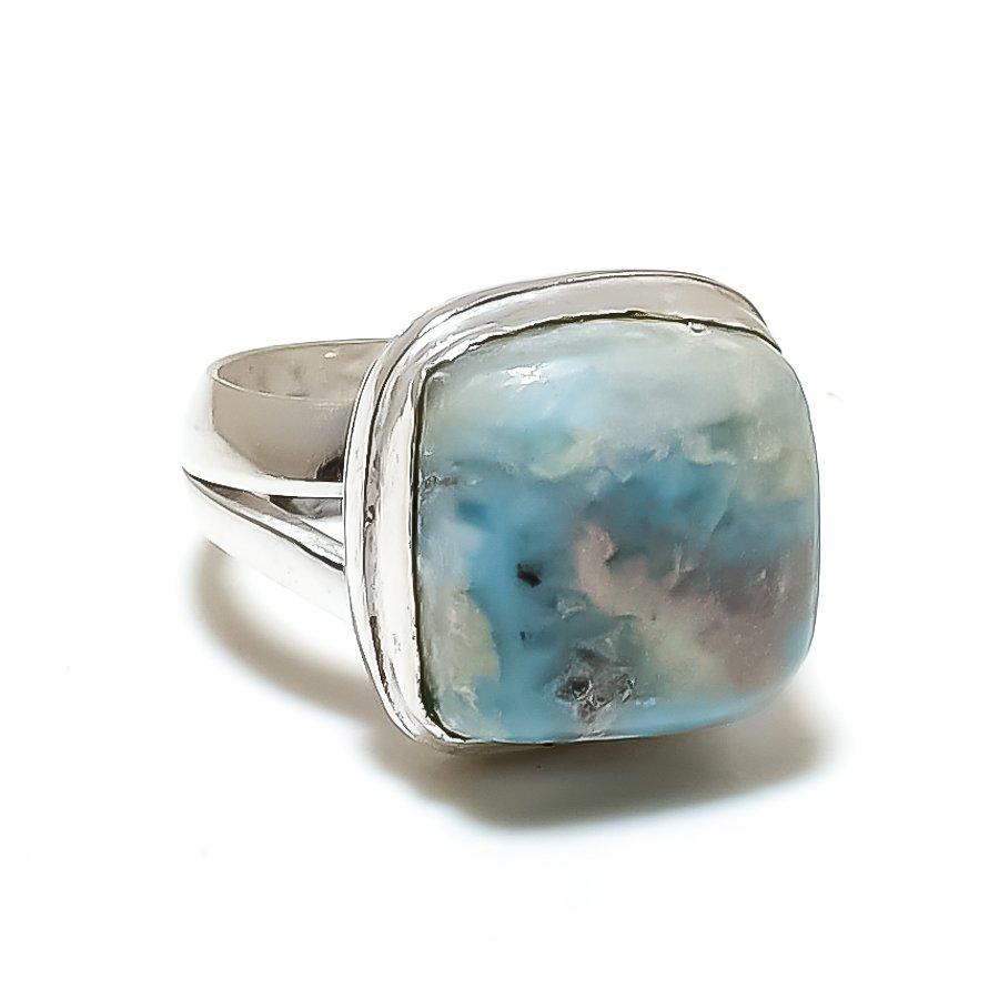 Republic Larimar Gemstone Handmade 925 Sterling Silver Jewelry Ring Size 6 SU-10372