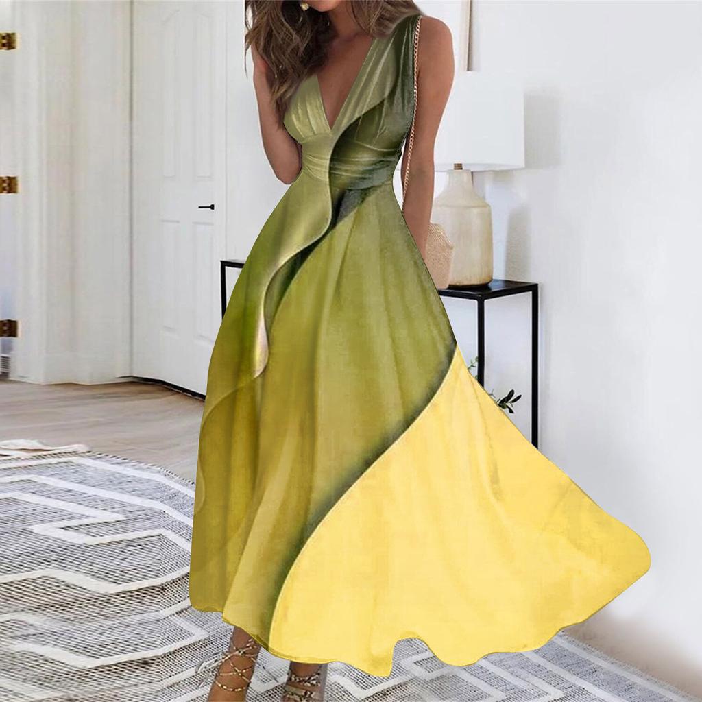 Floral Print Women's Long Maxi Dress Casual Swing A Line Sleeveless V Neck Streetwear Fashion Dress for Outdoor Daily Date Wear