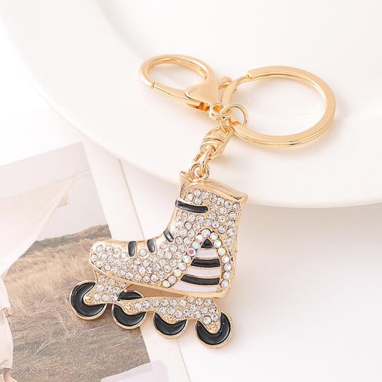 Rhinestone Striped Roller Skates Keychain Alloy Key Ring Backpack Schoolbag Hanging Decoration Bag Charm Purse Pendant