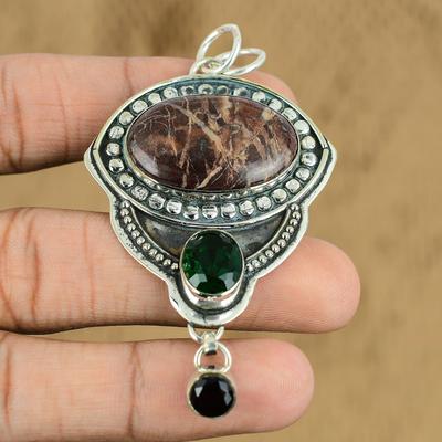 Natuurlijke Kokos Jaspis Edelsteen Hanger Bruin 925 Sterling Zilver Indiase Sieraden
