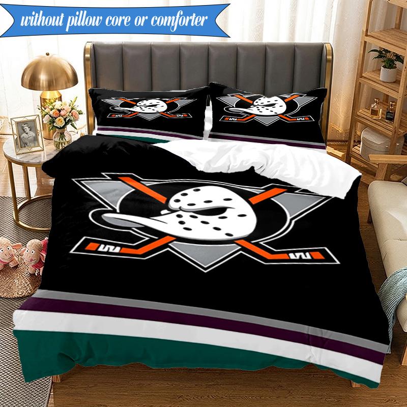 Set Biancheria da Letto 3 Pezzi Squadra di Hockey Anaheim Ducks Stampa 2D (Include 1 Copripiumino + 2 Federe Senza Imbottitura), Decorazione camera da letto, Regalo ventilatore