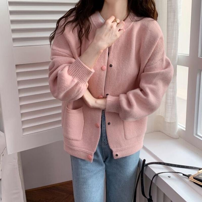 Elegant Women Knitted Cardigan Coat Loose Clothes Autumn And Winter Fashion Long Sleeve Cardigans Women Solid Loose Female Sweater Jacket 29166