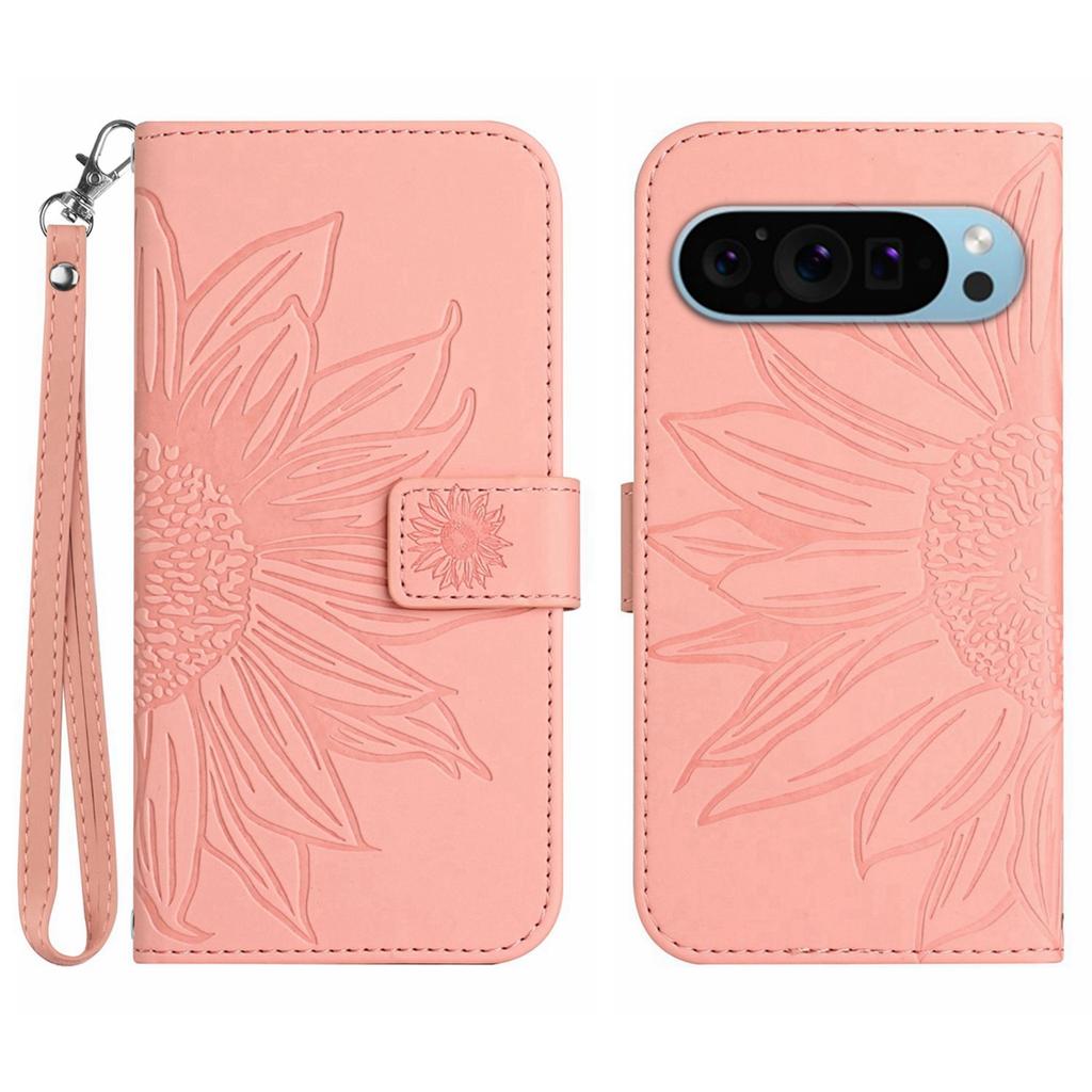 HT04 For Google Pixel 9 Pro XL Sunflower Case with Strap Wallet Leather Phone Cover