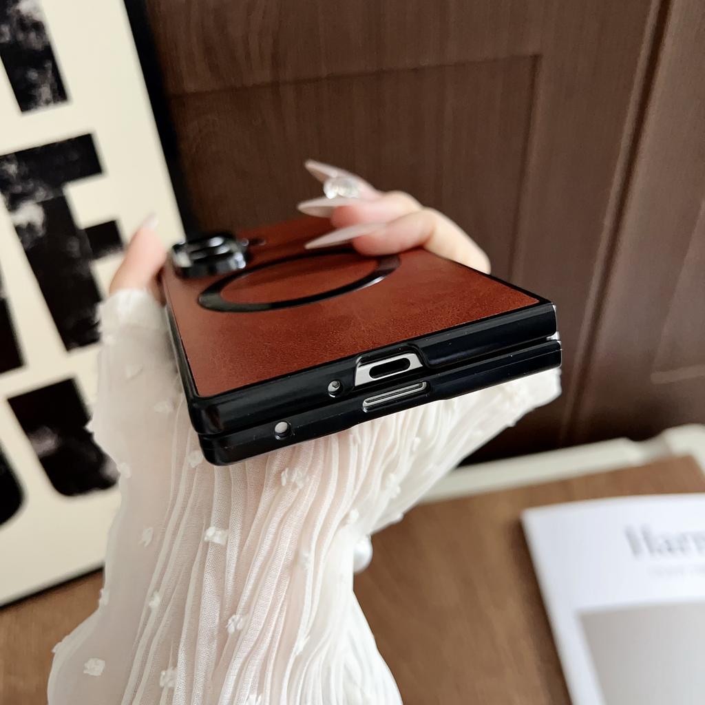 For Samsung Galaxy Z Fold7 5G Magnetic Case Calf Texture PU + TPU Folding Phone Cover