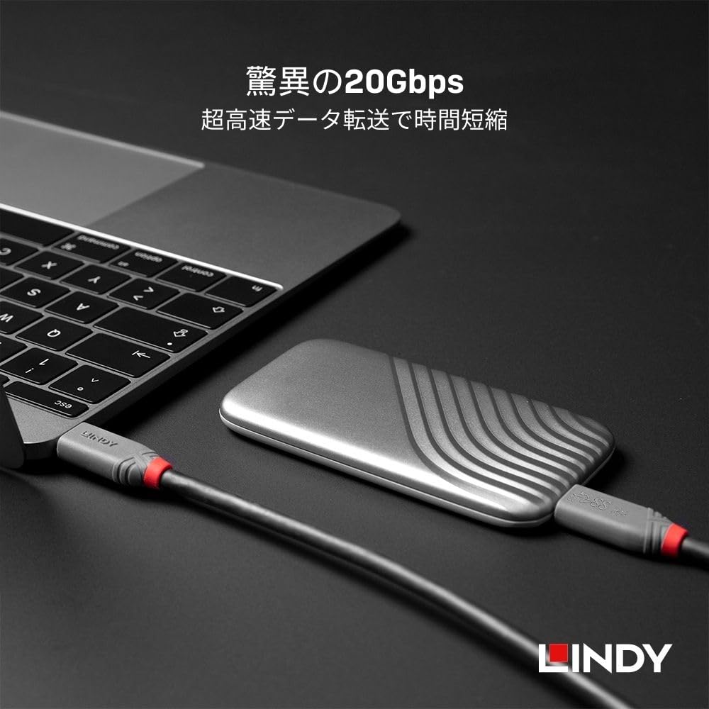 LINDY 1m ANTHRA LINE USB Gen 2x2-kabel med PD Smart Chip 3.2 Type-C (Modellnummer 36901)