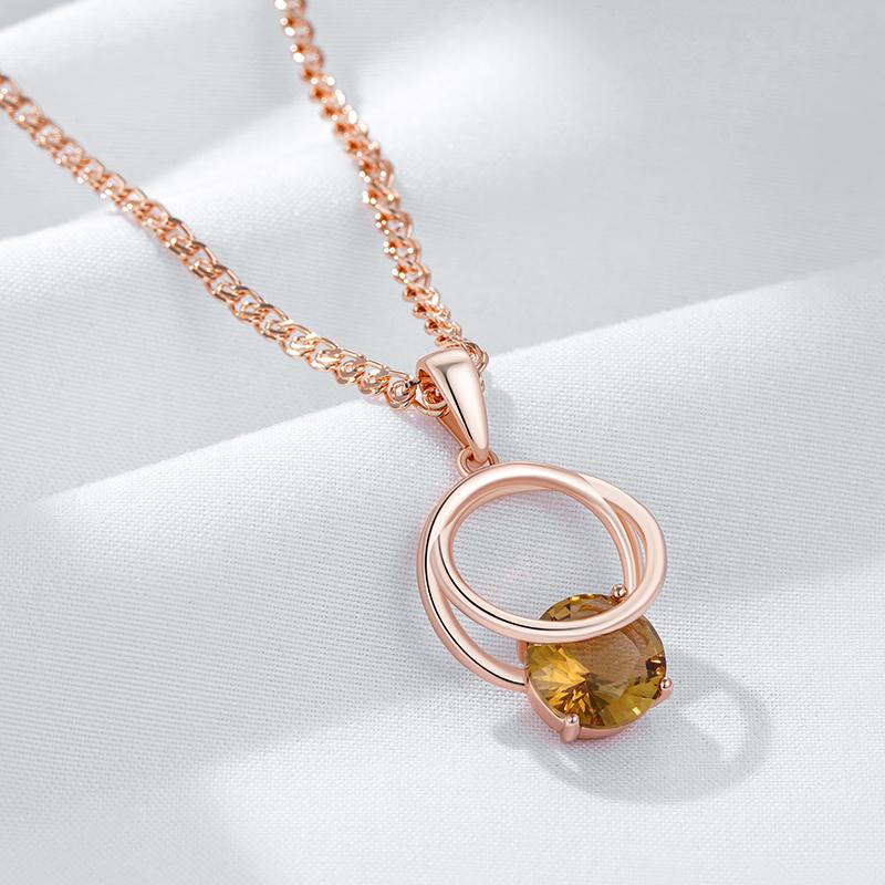 Shiny Brown Natural Zircon Pendant Necklace For Women Luxury  Rose Gold Color Party Accessories Daily Fine Jewelry