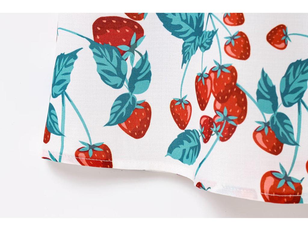 Strawberry Print Waist-Hugging French Long Dress for Women - Spring 2025 European and American Style