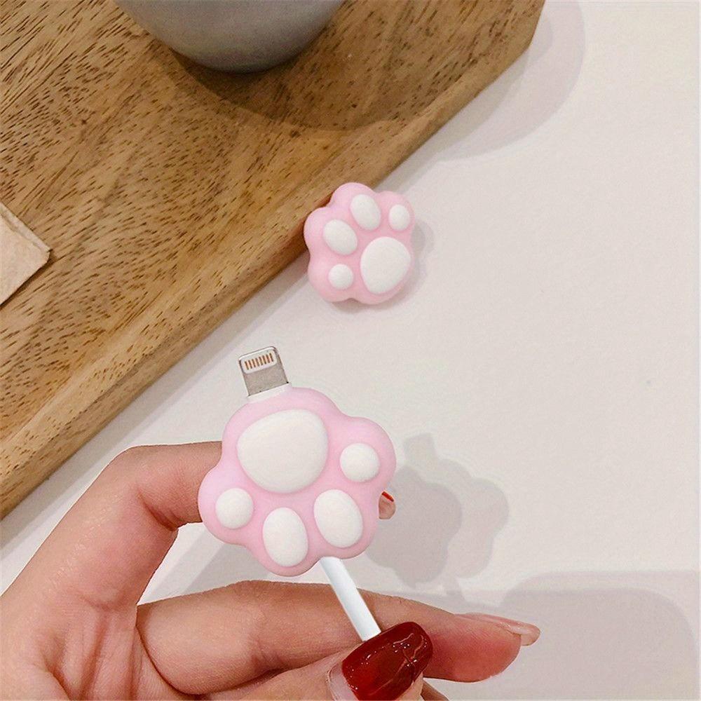 2/4pcs Cute Cat Paw Cable Winder Protector Kawaii Pink Desktop USB Cable Charger Organizer Wire Protection Accessories