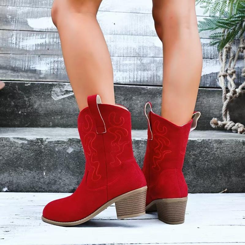 Fashion 2025 Autumn and Winter New Women's Sleeve Block Heel Mid-leg Boots Plus Size