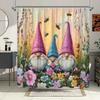 Charming Gnomes In Floral Garden Waterproof Shower Curtain For Modern Bathroom Decor, Stylish And Durable, Perfect For Home Use