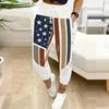 Women Plus Size White Star Stripe Printed Jogger Pants Drawstring Waist Side Pockets Cuffed Ankle