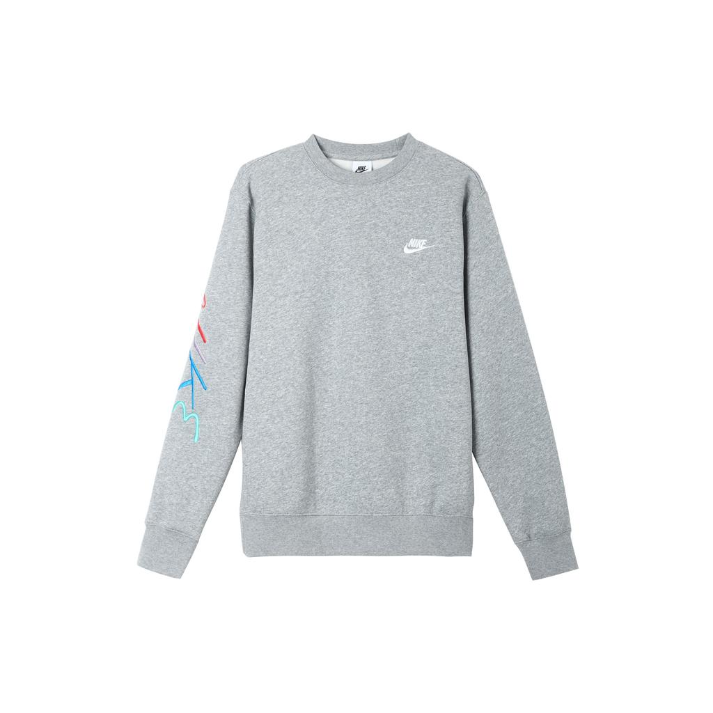 Nike Club Fleece Embroidered Logo Crew Neck Sweatshirt Men Tops Grey FB7476-063