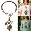 Adjustable Tribal Necklace With Alloy Pendant Waxed Cord Chain And Wood Beads Artistics Jewelry Accessory