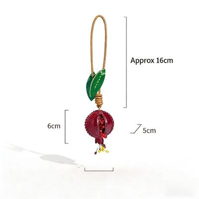 Echtes Leder Taschenanhänger Granatapfel Schlüsselanhänger Handgemachtes Geldbörsen-Anhänger Gemüsegegerbtes Rindsleder Accessoires Für Frauen Handtasche