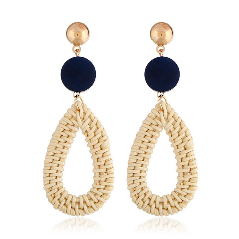 Rattan Earrings 2021 Trend Lightweight Geometric Statement Woven Bohemian Earring Handmade Straw Wicker Braid Hoop Drop Dangle