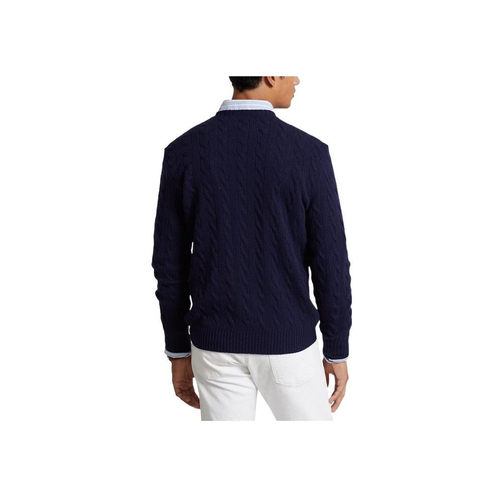 Polo Ralph Lauren FW22 Solid Logo Embroidered Cable Knit Cashmere Sweater Men sweater Navy 710876762-002