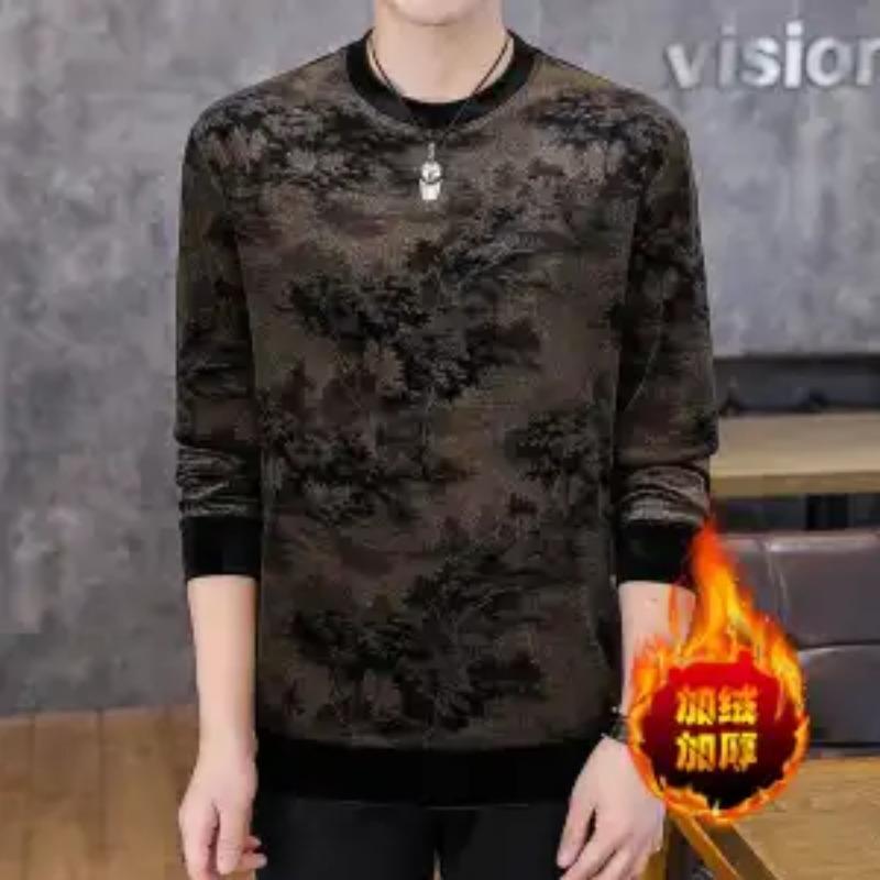 Autumn and Winter New Men's Gold Velvet Casual Long-sleeved Plus Velvet T-shirt Thickened Warm Top Sweatshirt