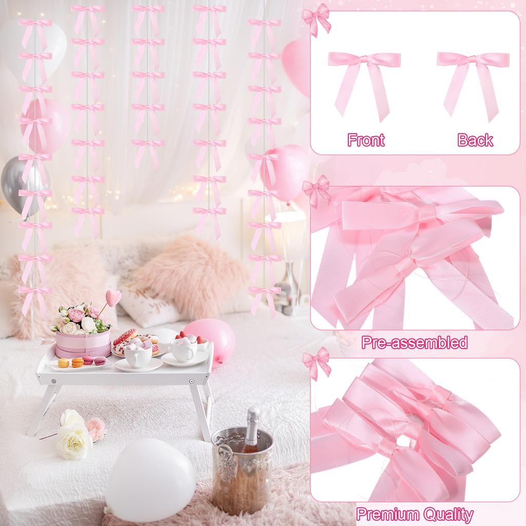 8 Pack Pink Bow Hanging Garland Of 64 Pieces Bow Hanging Decorations For Girls Birthday Party Bachelorette Wedding Bridal Shower