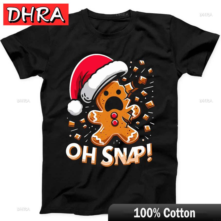 Gingerbread Oh Snap Christmas Funny Gift Tee Black T Shirt Creative TShirts Shirts for Vocation TShirt Female Girlfriend 4XL