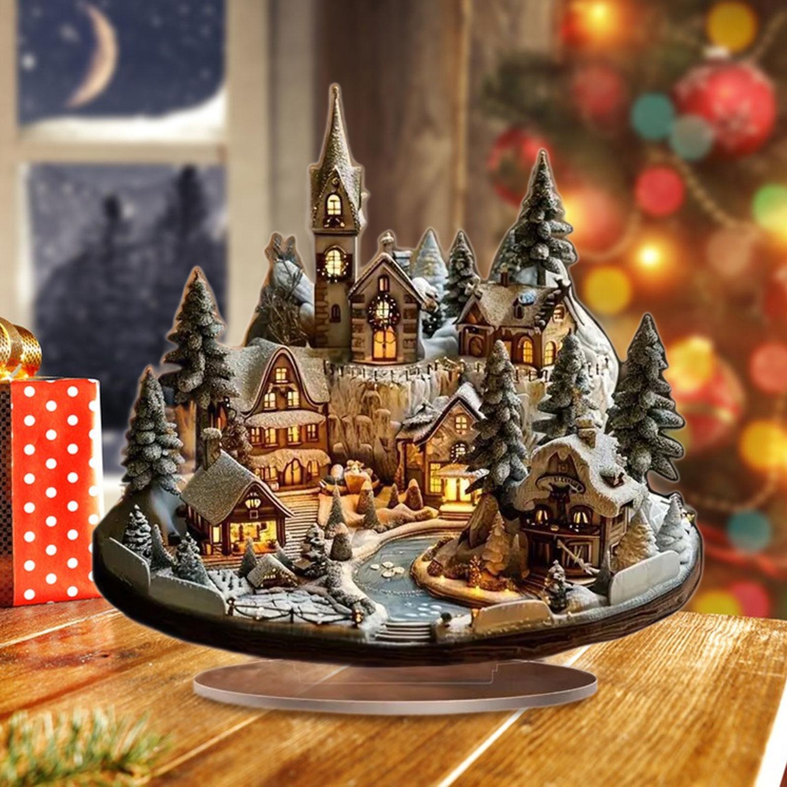 

Christmas Decorations Housewarming Gift Crafts Acrylic House Plaque Acrylic 2D Flat Snow Scene House for Office Tabletop Holiday