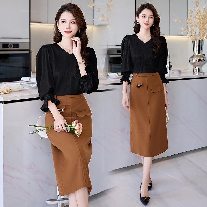 Professional suit skirt spring and autumn new light luxury fashion temperament celebrity shirt hip skirt two-piece set