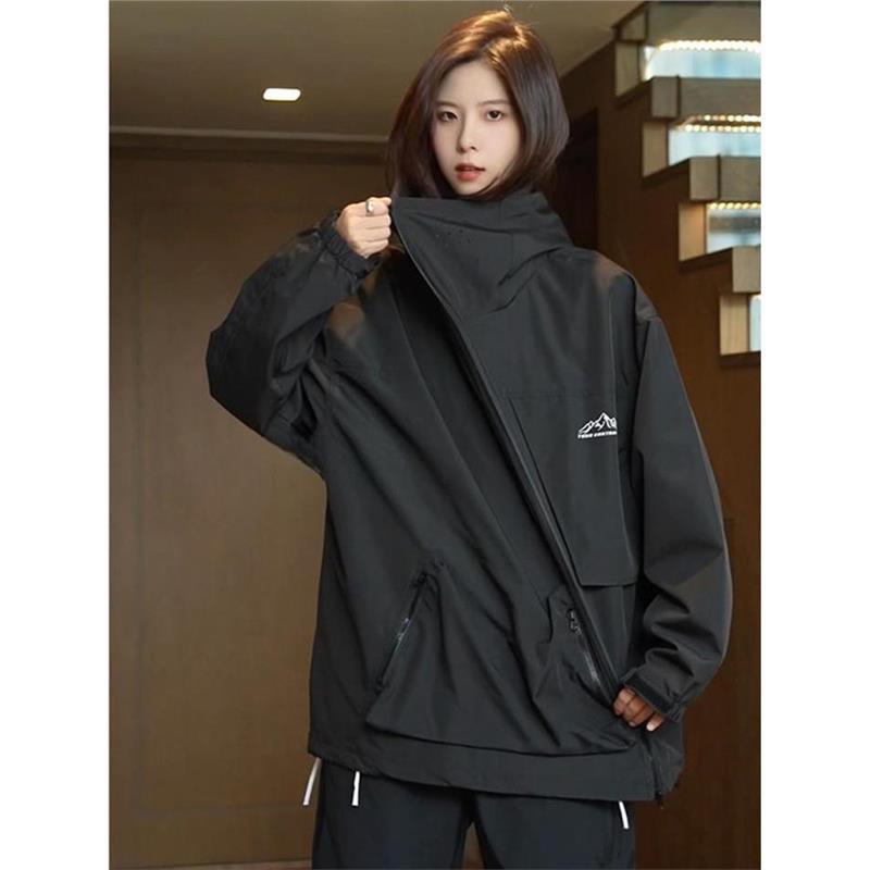 Cortavientos Americano Vintage Unisex: Con capucha, Impermeable, Cremallera oblicua para Otoño/Invierno