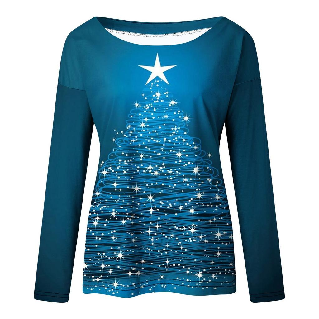 Women's Fashion Casual Long Sleeve Floral  Print Round Neck Top