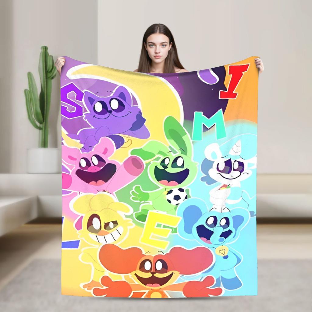 Cartoon S-Smiling Critters Anime Blankets Game Plush Novelty Warm Throw Blanket for Home Autumn/Winter