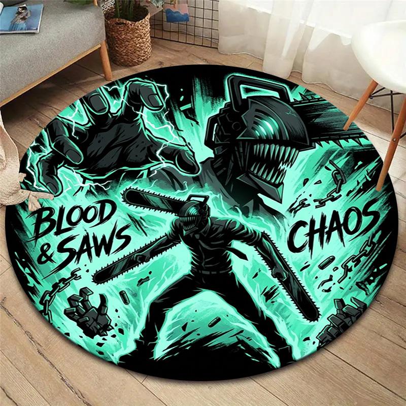 Chainsaw Man Round Area Rug Carpet Rug For Living Room Bedroom Sofa Playroom Decor Nonslip Floor Mat