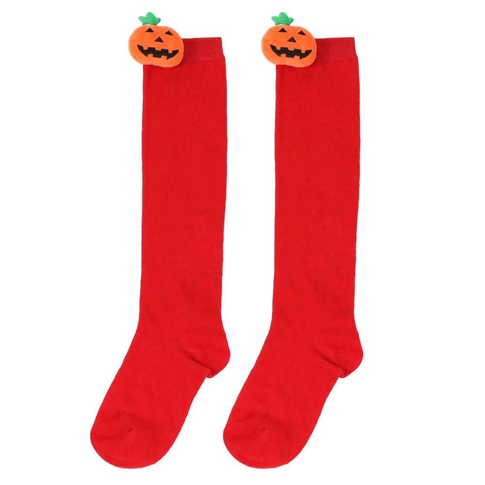 Cute Cartoon Pumpkin Doll Long Tube Socks For Kids Polyester Fabric Friction-resistant Striped/plaid Pattern Packaged In A Bag