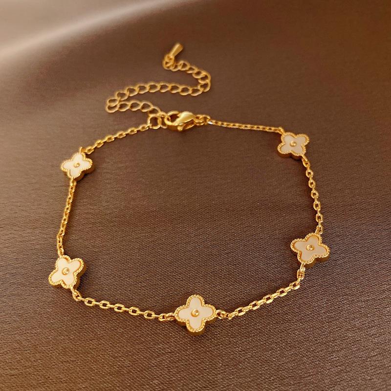 

Браслет из циркона и перламутра в стиле легкой роскоши, индивидуальный браслет для работы, браслет, темпераментный браслет для интернет-знаменитостей, высококлассный браслет с четырехлистным клевером