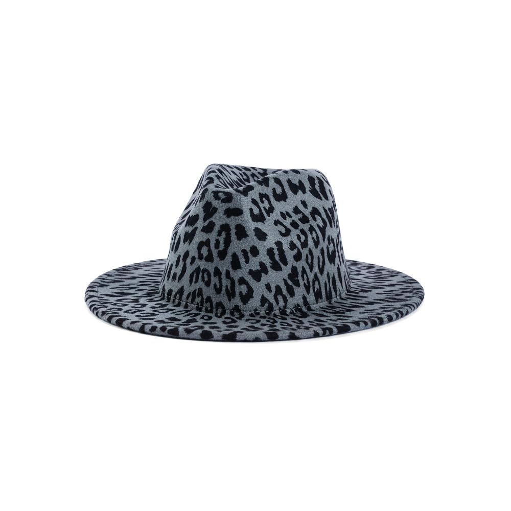 Beauty hot sale fashion leopard print top hat woolen soft felt hat printed original style jazz hat flat brim new