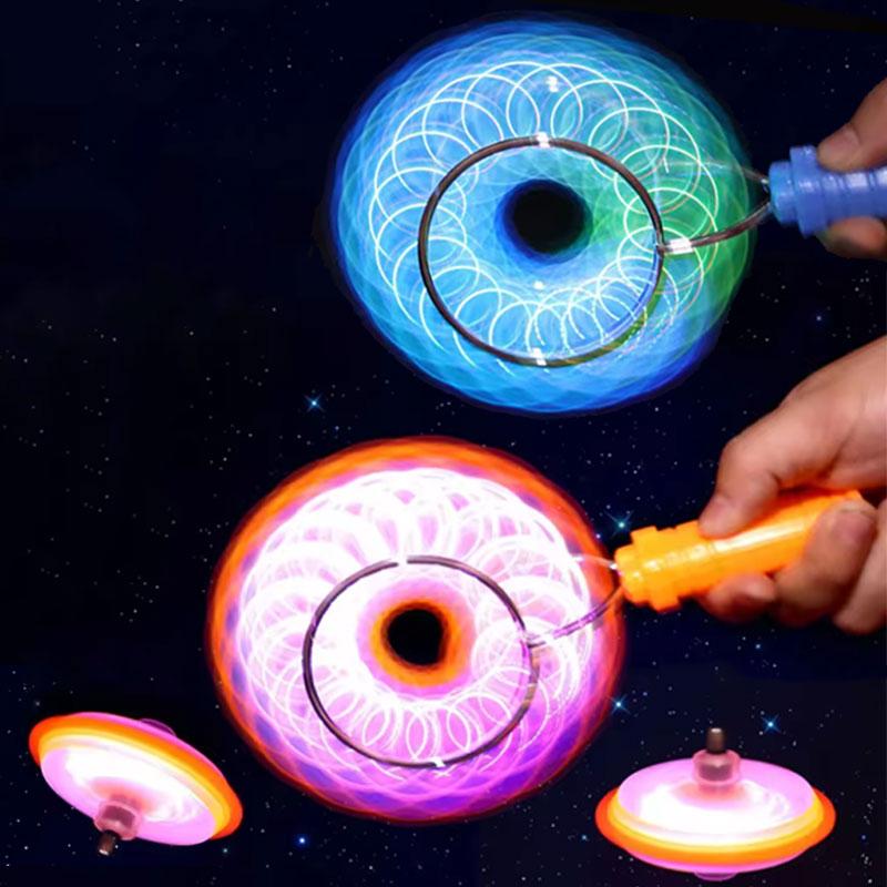 Led Magic Magnetic Orbit Spinning Top Toy Creative Hand Cranked Luminous Colorful Gyroscope Rotating Handle Child Classic Toy