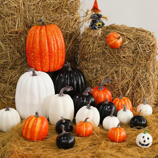 7Pcs Artificial Pumpkin Fall Decoration Thanksgiving Halloween Harvest Festival Foam Faux Pumpkin Ornament Assorted Size Fake Vegetable Party Decor