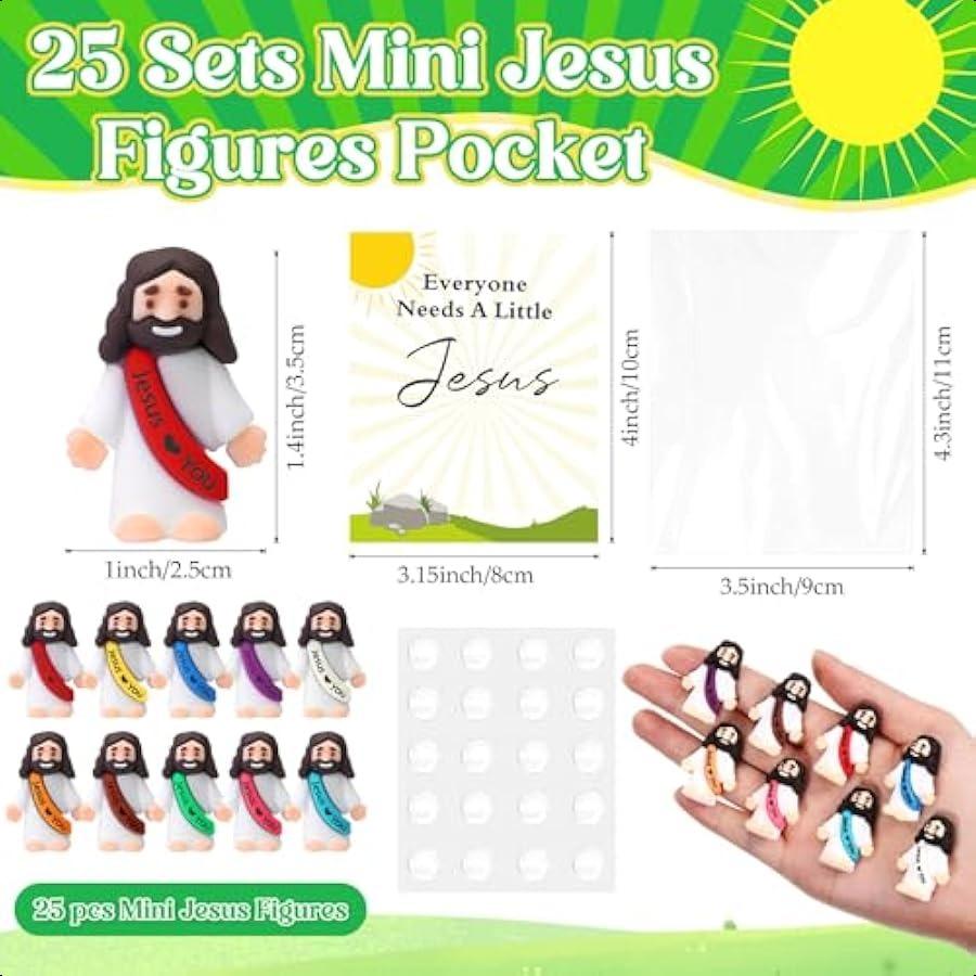 25 Set Easter Jesus Loves You Figures with Card Pocket Jesus Hide and Seek Sunday School Religious Christian Party Favors Gift