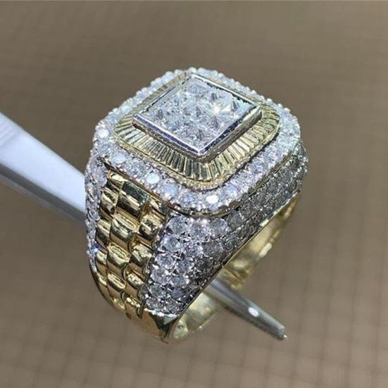 Regalo di gioielli di fidanzamento di nozze di Hip Hop con anello di barretta intarsiato di strass di lusso da uomo