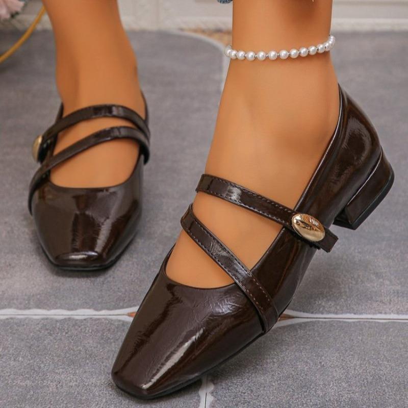 New Low-heeled, Shallow-toe Single Shoes with A Unique, Slender Strap and Elegant Square-toed Women's Shoes