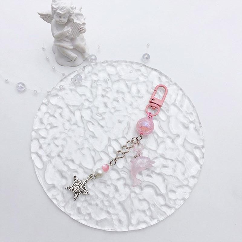 Cute Bowknot Pendant Keychain Dolphin Phone Charm Stylish Beaded Keychain Elegant Bag Pendant Suitale for Daily Use