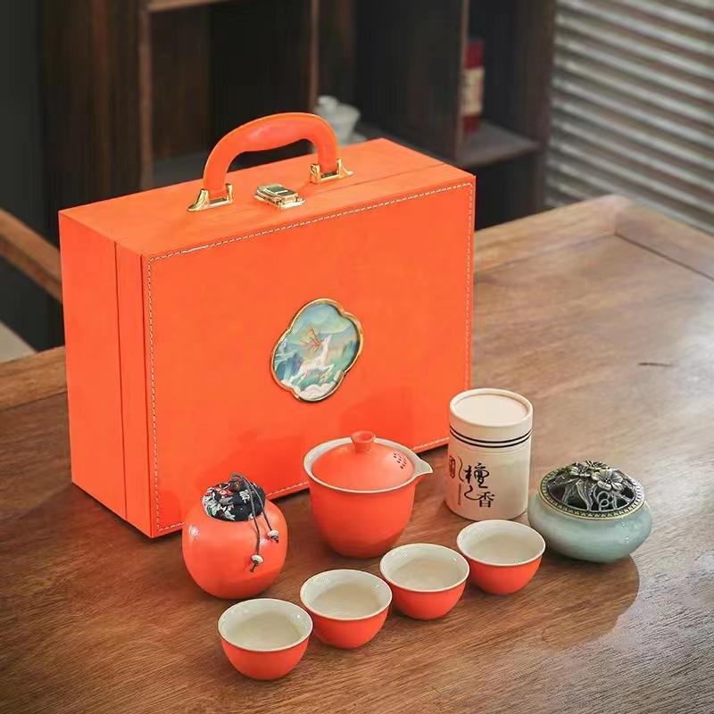 Ceramic cover bowl Kuaike cup tea set small set household simple portable one pot four cups pot company business gifts
