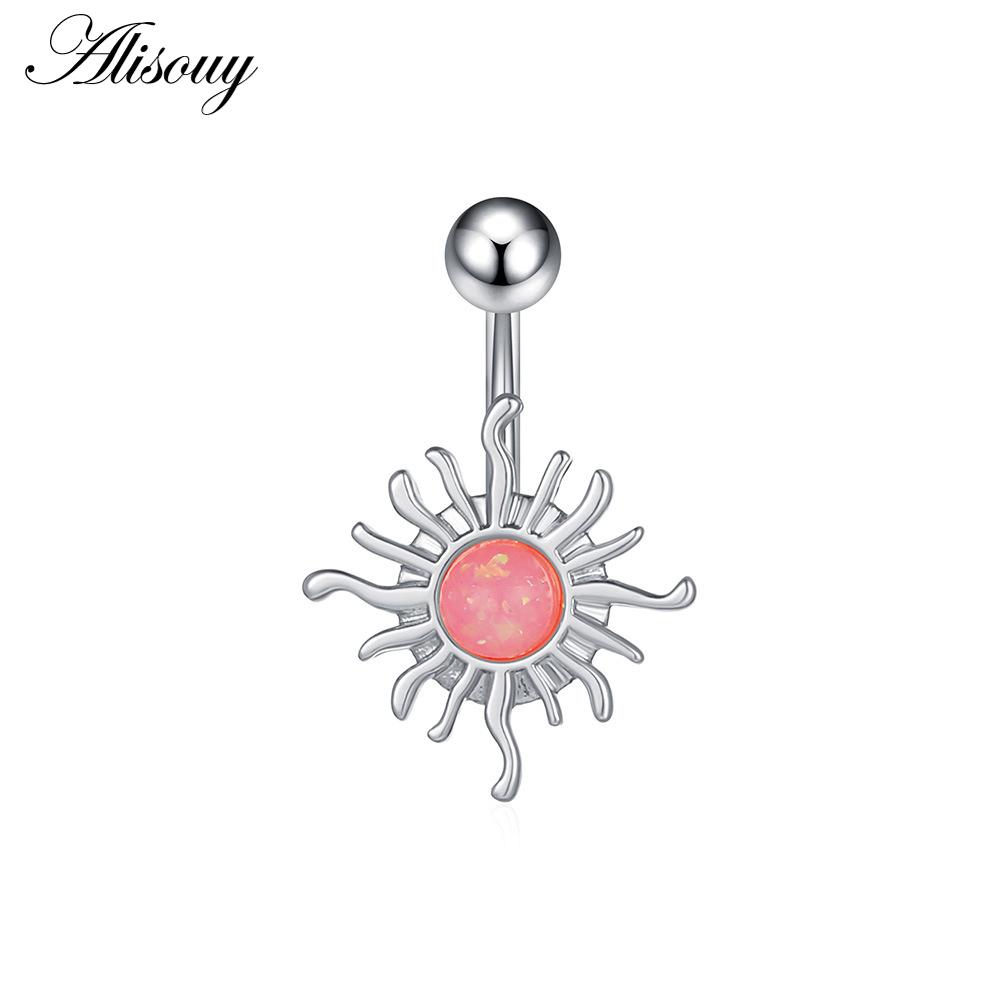 Alisouy 1pc Zircon Sexy Long Belly Ring Star Sun Moon Heart Navel Piercing Surgical Steel Women Belly Button Ring Navel Jewelry