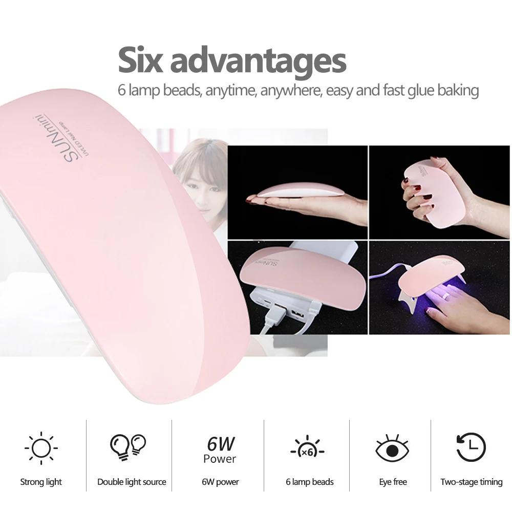 6 LED Mini Mouse Gel Nails 6W Polish Drying Lamp Portable UV Manicure Lamp Home  USB Nail Phototherapy Machine Quick-drying Lamp