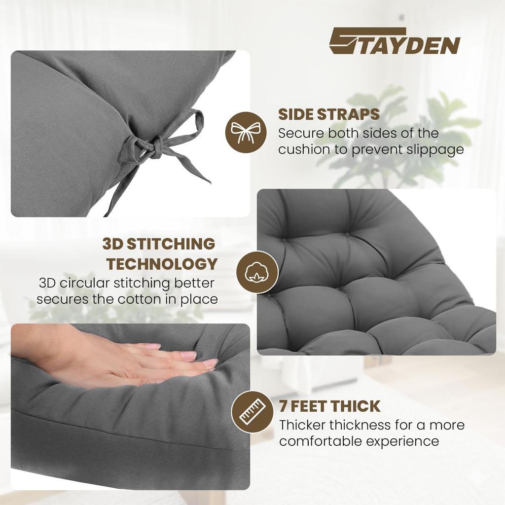Egg Chair Cushion Waterproof Outdoor Hanging Swing Seat Pad 47x35x6in Light Grey
