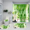 Water-Resistant Bamboo Shower Curtain Set With Non-Slip Bath Mats, Toilet Lid Cover, Bathroom Rugs, And 12 Plastic Hooks - Machi