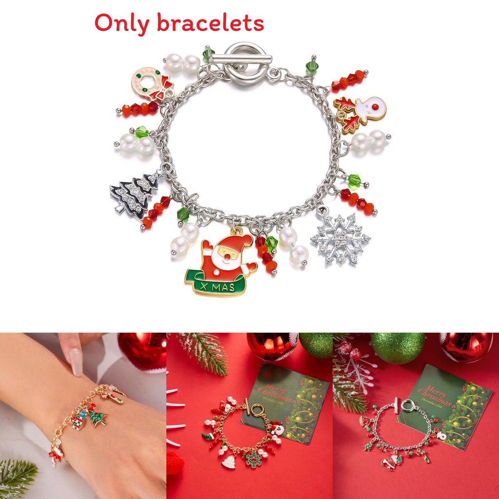 Pulseira de Charme de Natal Para Mulheres Com Pingente de Floco de Neve Veado Papai Noel Feita à Mão
