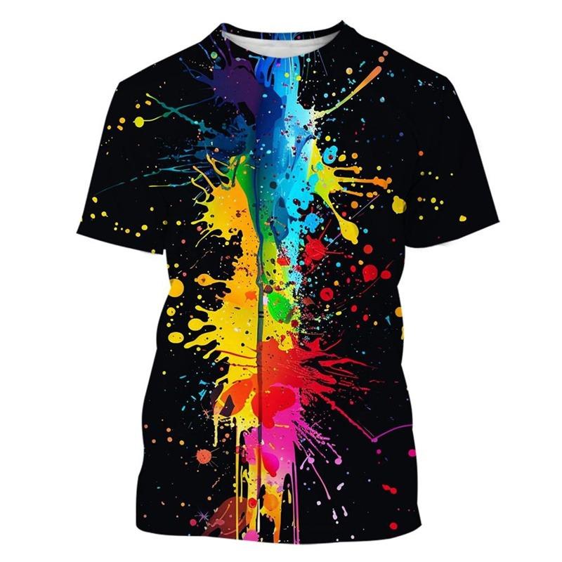 Colorful Splash Paint Pattern T Shirt For Men Funny Cool 3D Printed Tees Summer Casual Short Sleeve Loose T-Shirts  O-Neck  Tops