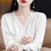 2023 Korean Style Versatile V-neck Loose Fit Cashmere Wool Sweater - 100% Pure Wool Knit