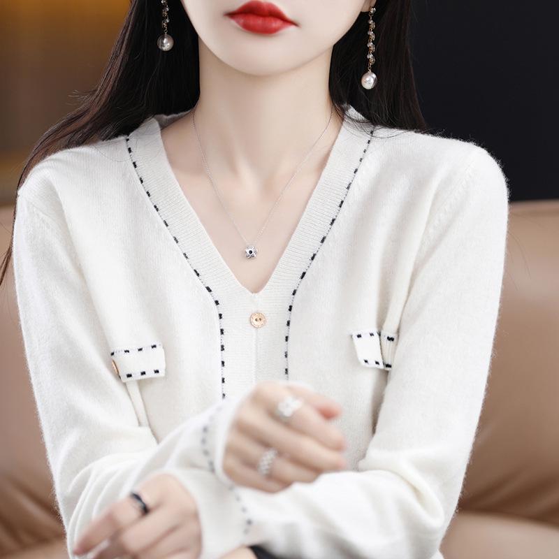 2023 Korean Style Versatile V-neck Loose Fit Cashmere Wool Sweater - 100% Pure Wool Knit