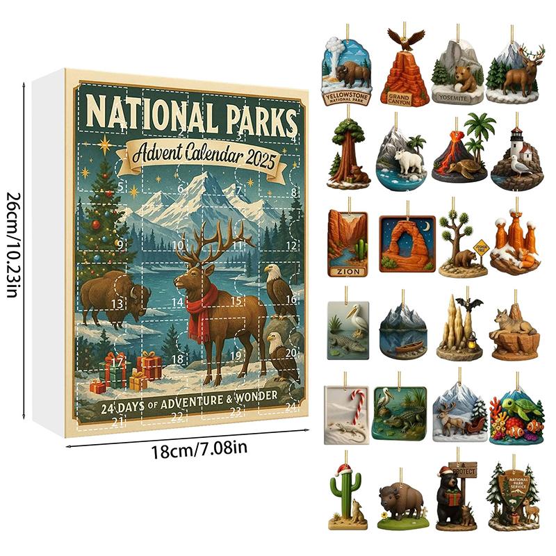 Nationalparks Adventskalender 2025, Mit 24 ikonischen Landschaftsornamenten von Nationalparks, 24-Tage Weihnachts-Countdown-Kalender